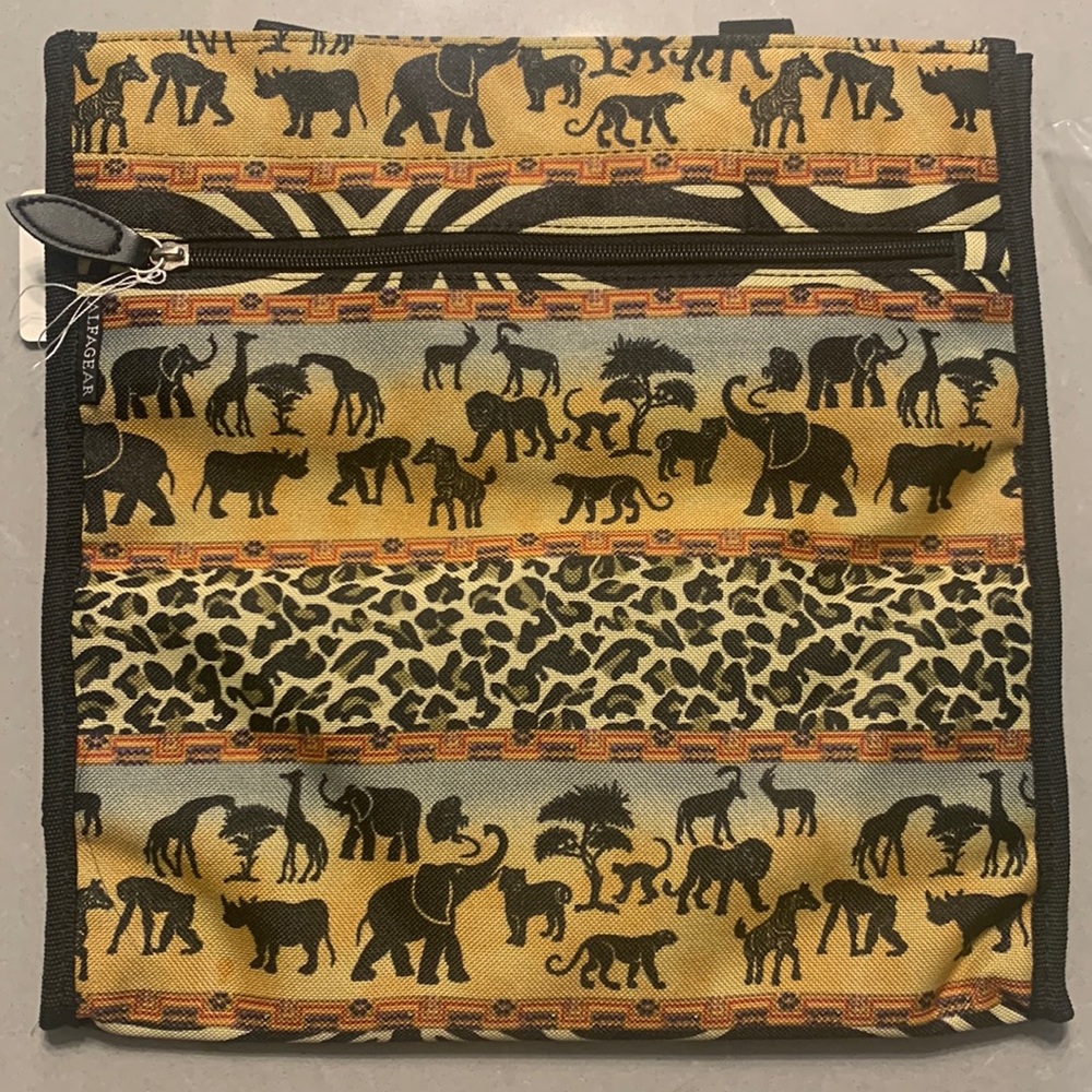 Alfagear ~ African Safari Print Canvas Tote Bag w/Zipper & Coin Purse